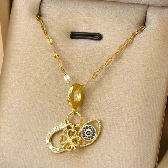 SALE 18k Stamped Gold Filled Lucky Horseshoe Crystal Charm Necklace - Picture 1 of 6